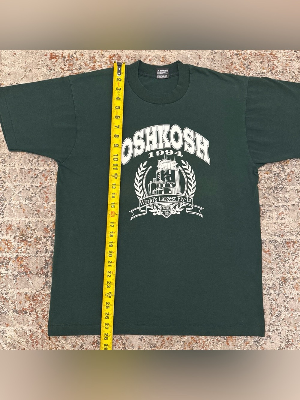VTG 90s Oshkosh 1994 Fly In T Shirt Large Green Single Stitch USA - Picture 4 of 6